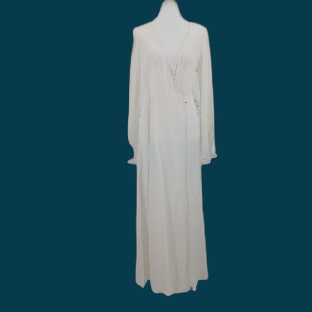 Victoria's Secret Vintage Silk Mesh Lace Maxi Robe White Womens Size M/L